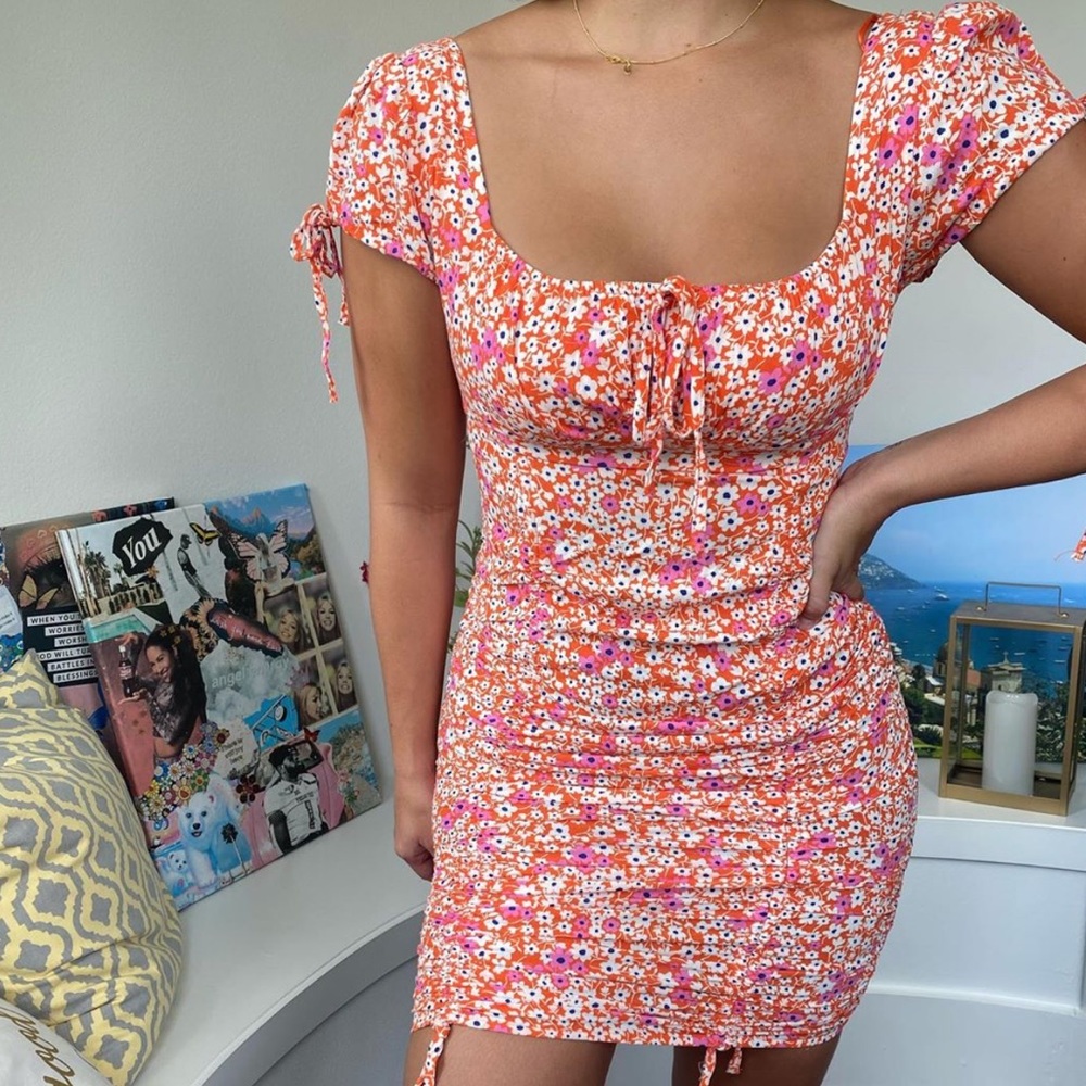 RUCHED FLORAL DRESS